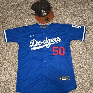 LA Dodgers Youth Large #50 Mookie Betts & New Era hat size 7